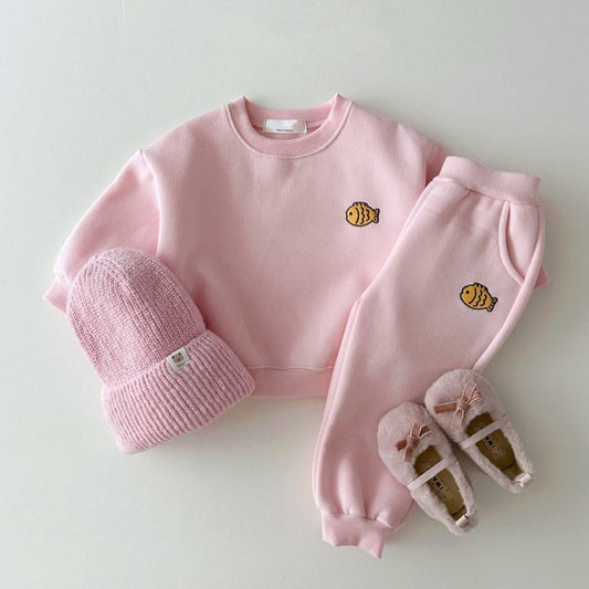 Autumn Baby Kids Unisex Casual Cute Fish Logo Long Sleeves Pullover and Pants Clothing Set-1