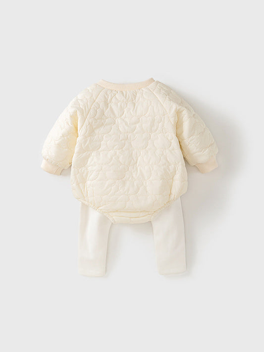 Baby Teddy Bear Cartoon Knitted Onesie With Hat&Fluffy Ball Pants Clothing Set-1