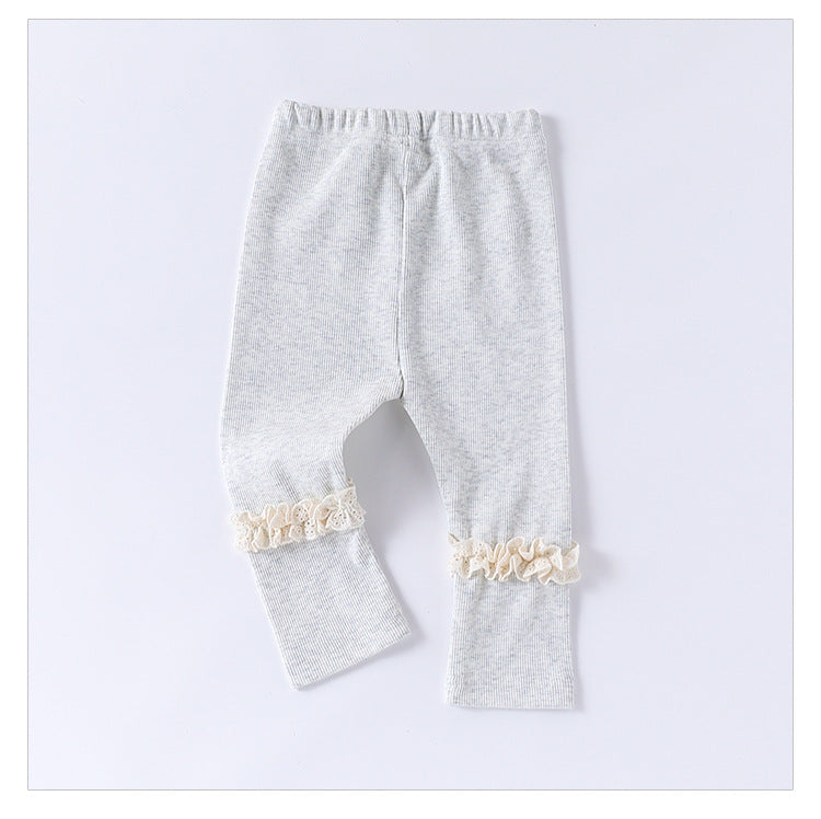 Children’s Spring Lace Trim Attached Breathable Pants for Girls – Home Trousers-9