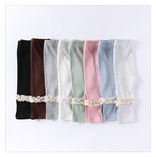 Children’s Spring Lace Trim Attached Breathable Pants for Girls – Home Trousers-1