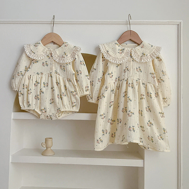 Adorable Baby Lace Collar Onesies or Floral Pattern Girls Dress-0
