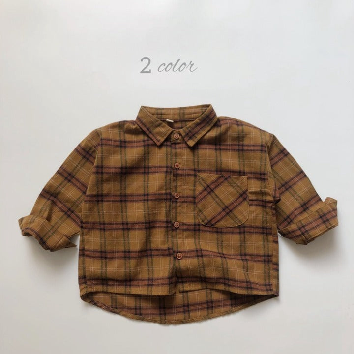 Baby Plaid Pattern Vintage Style Lapel Design Shirt-5