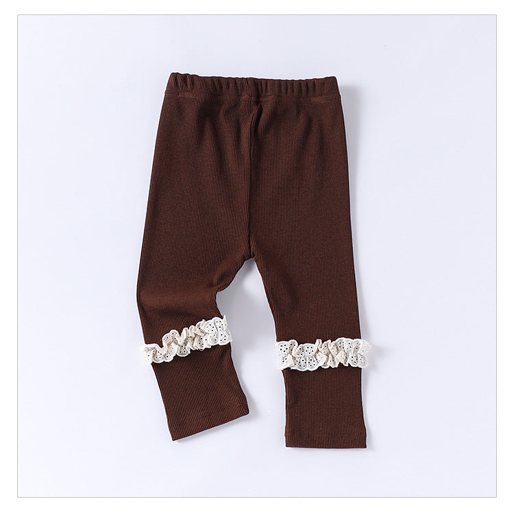 Children’s Spring Lace Trim Attached Breathable Pants for Girls – Home Trousers-3