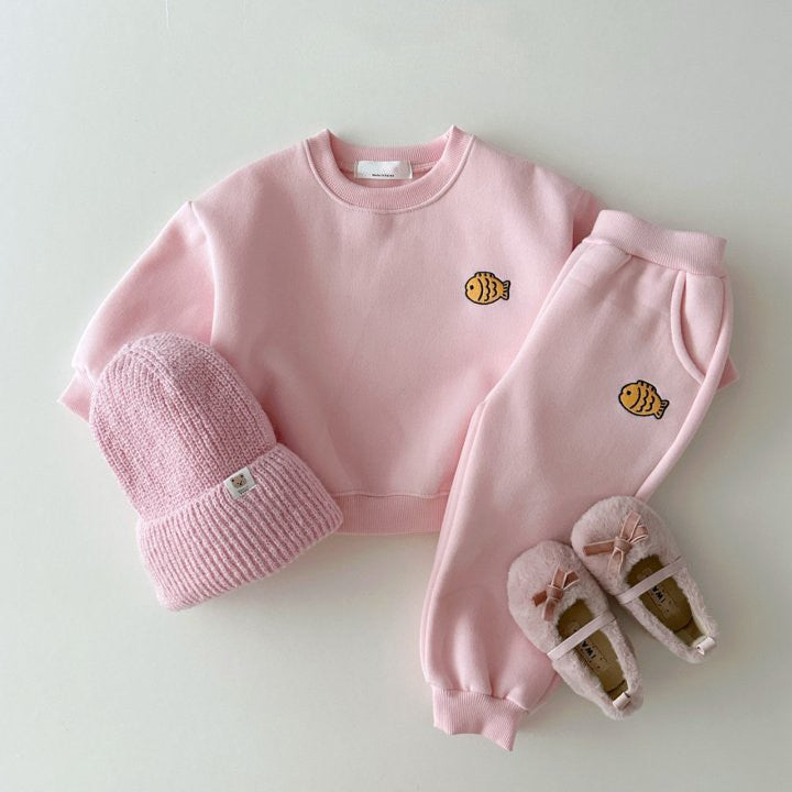 Autumn Baby Kids Unisex Casual Cute Fish Logo Long Sleeves Pullover and Pants Clothing Set-1