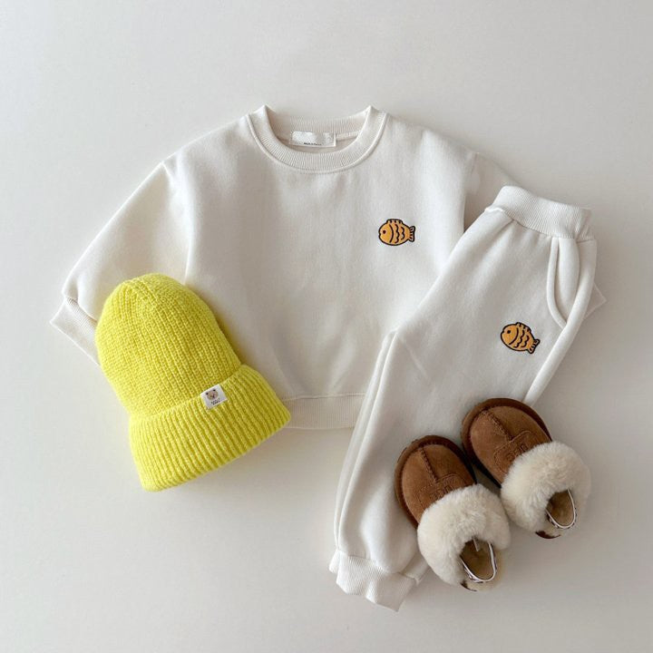 Autumn Baby Kids Unisex Casual Cute Fish Logo Long Sleeves Pullover and Pants Clothing Set-2