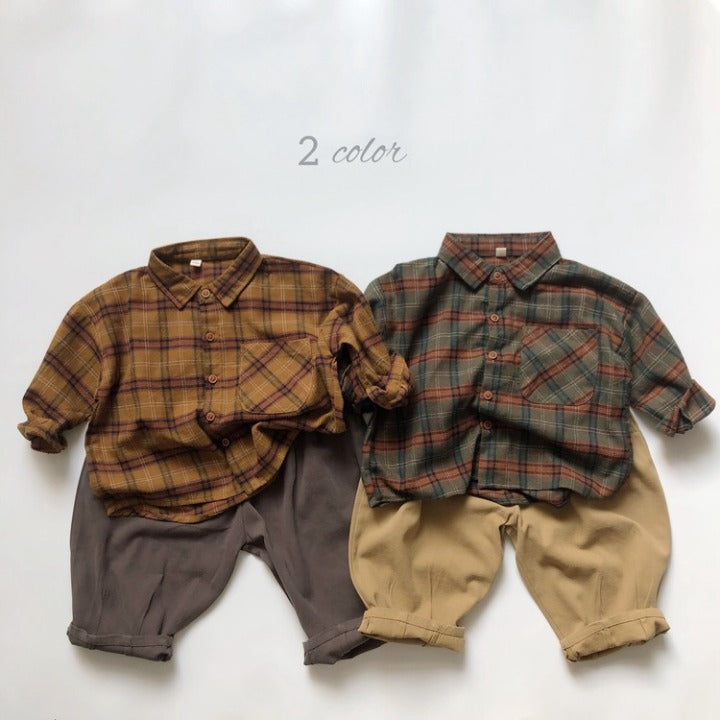 Baby Plaid Pattern Vintage Style Lapel Design Shirt-4
