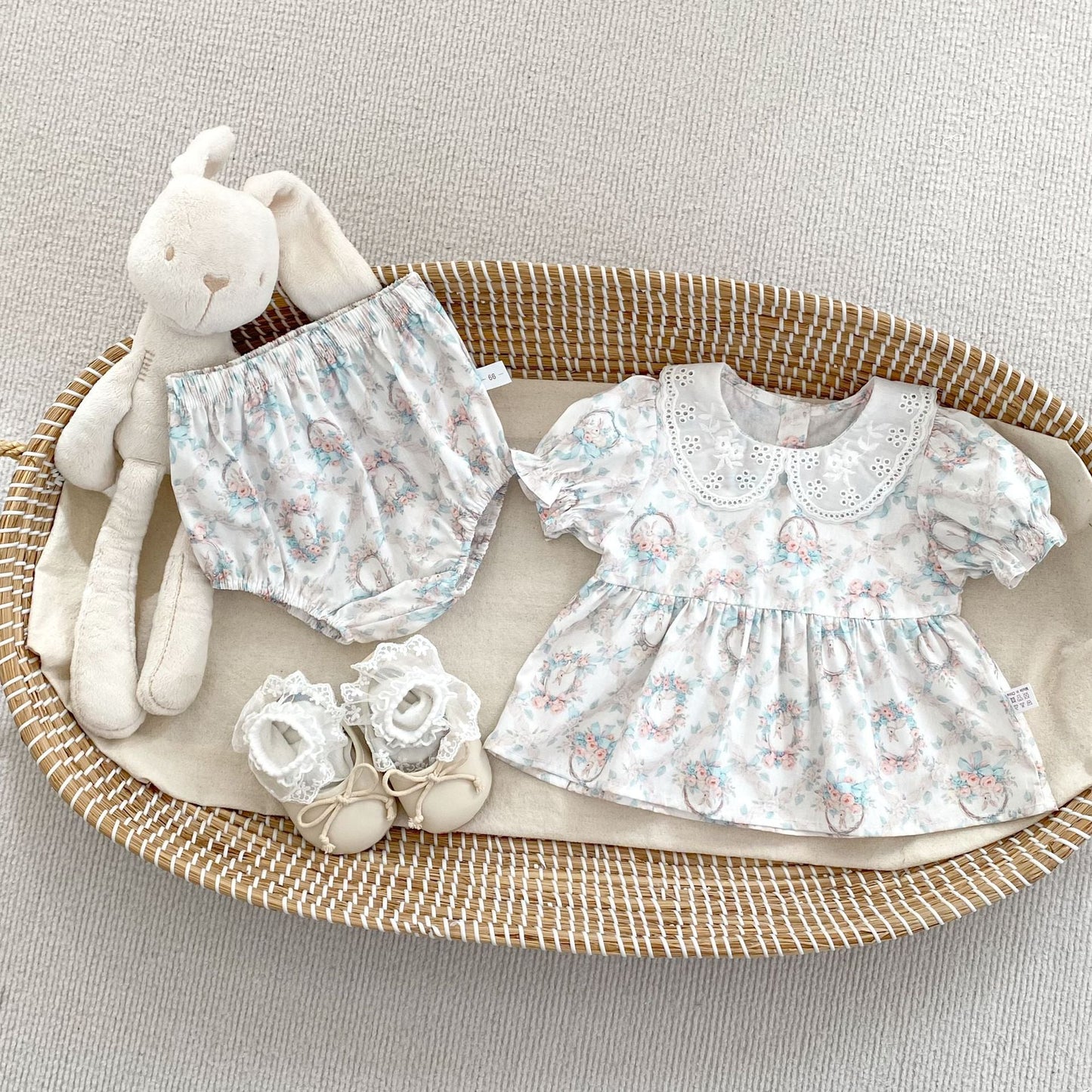 Summer Baby Kids Girls Floral Pattern Short Sleeves Dress and Bloomers Clothing Set-5