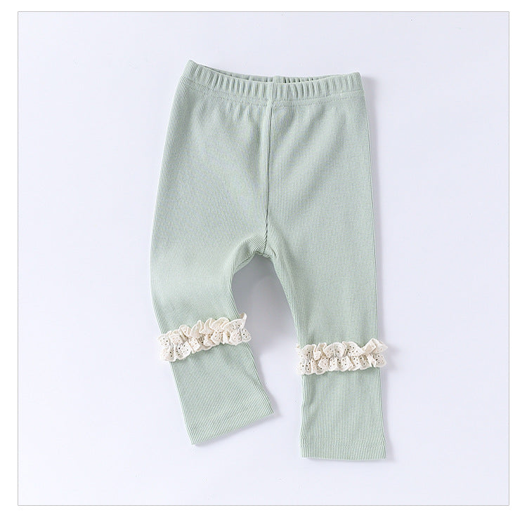 Children’s Spring Lace Trim Attached Breathable Pants for Girls – Home Trousers-8