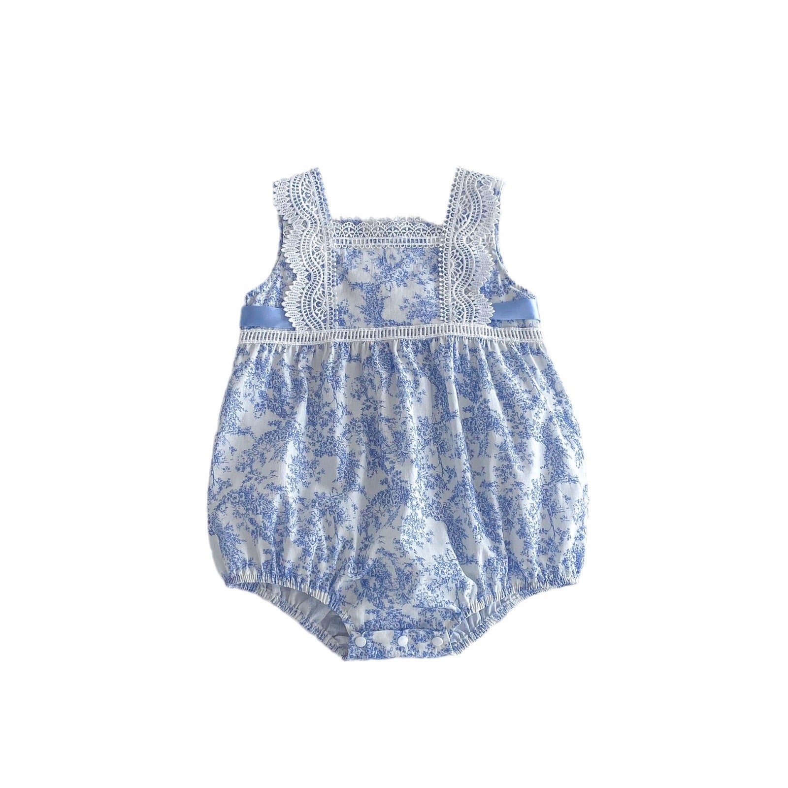 Design Summer Girls Floral Print Lace Strap Thin Onesies-1