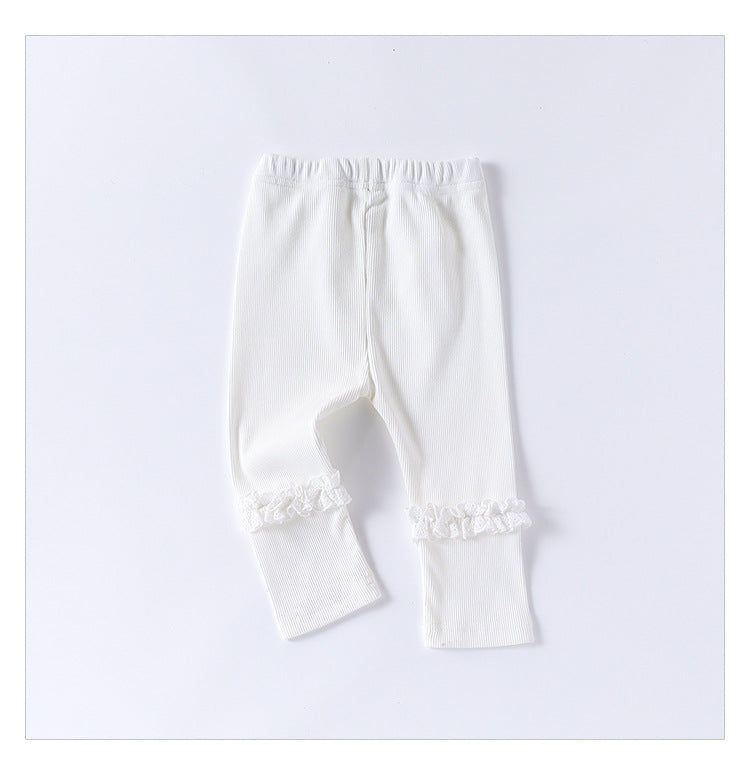 Children’s Spring Lace Trim Attached Breathable Pants for Girls – Home Trousers-5