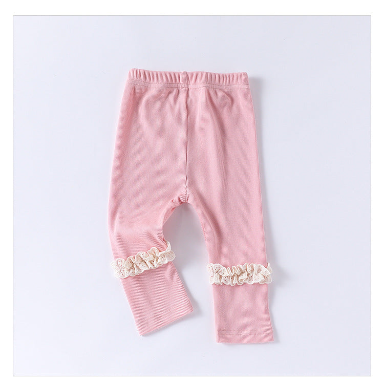 Children’s Spring Lace Trim Attached Breathable Pants for Girls – Home Trousers-7