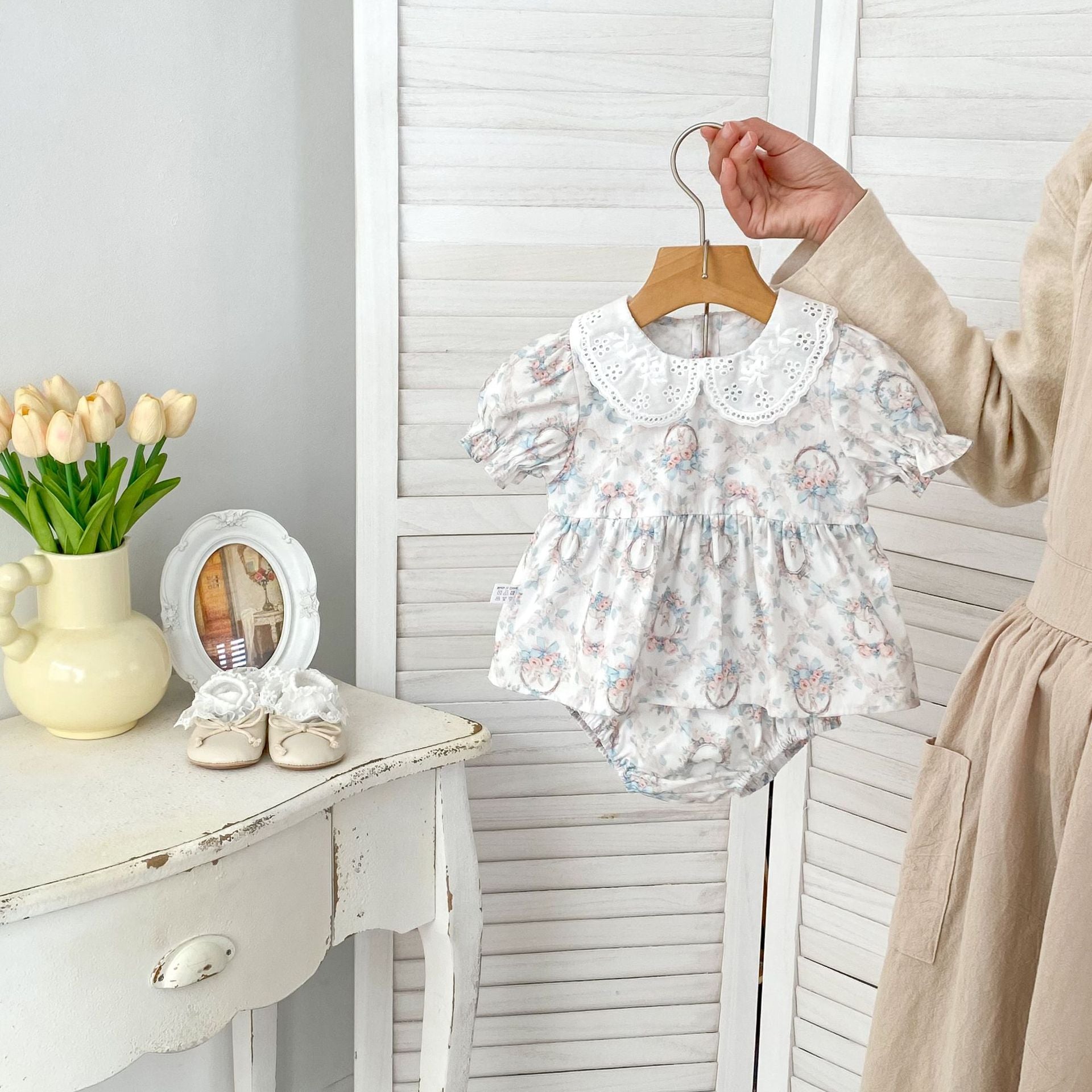 Summer Baby Kids Girls Floral Pattern Short Sleeves Dress and Bloomers Clothing Set-1