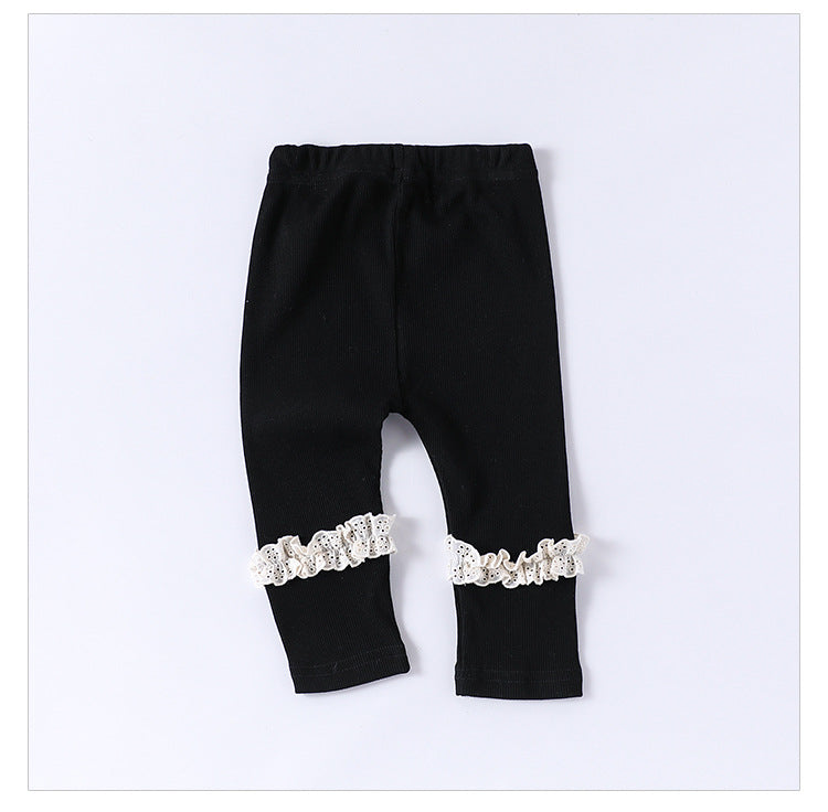 Children’s Spring Lace Trim Attached Breathable Pants for Girls – Home Trousers-6