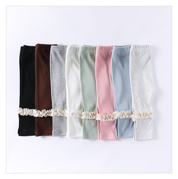 Children’s Spring Lace Trim Attached Breathable Pants for Girls – Home Trousers-1